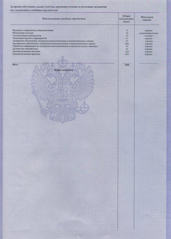 образец государственного диплома о высшем образовании