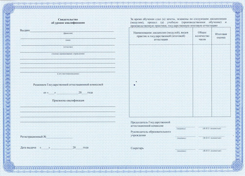 Свидетельство об уровне квалификации установленного образца